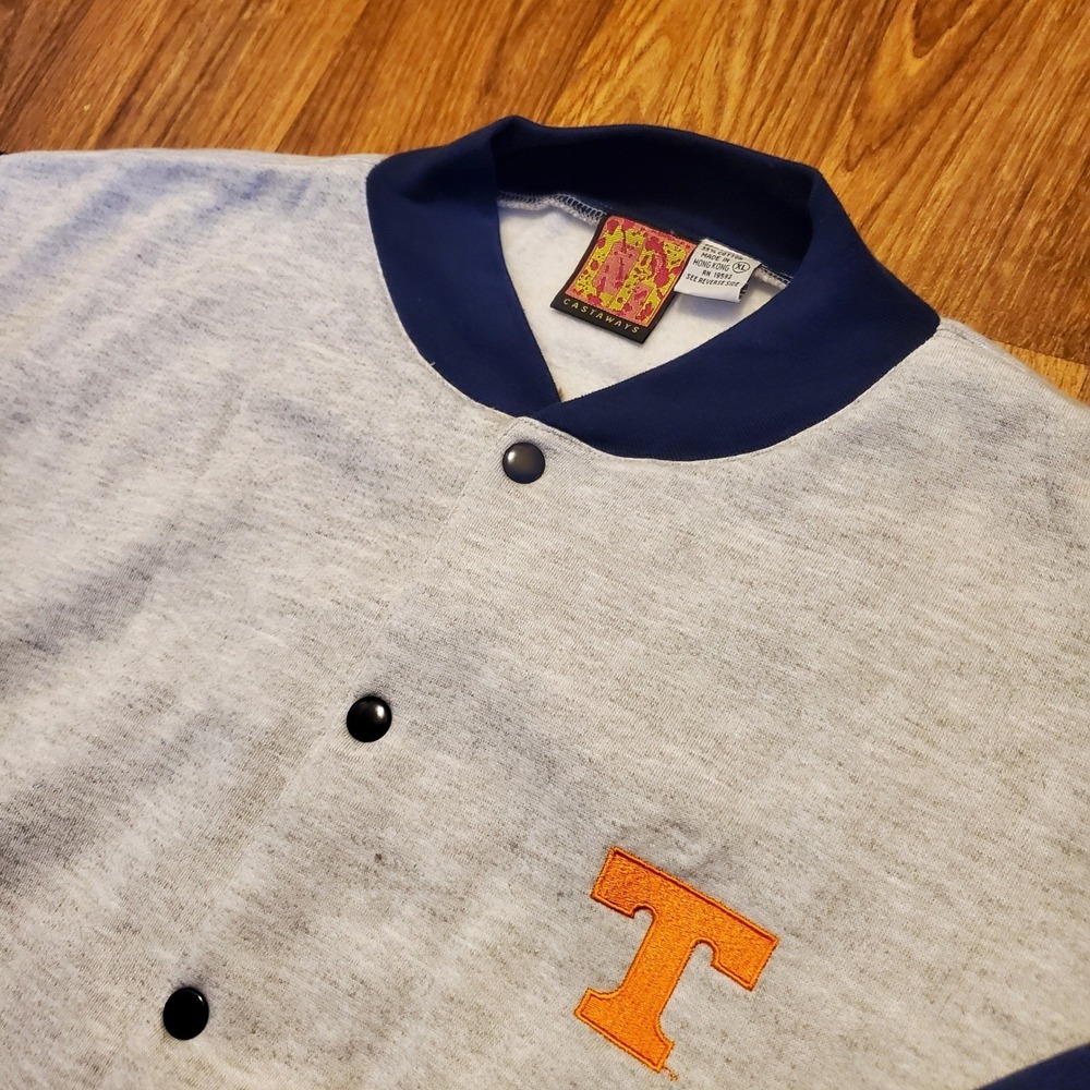 Vintage 80s Tennessee Vols Jacket Adult XL‎ Gray Varsity Snap Fleece Castaways